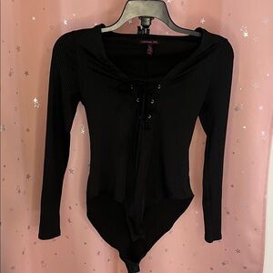 Material Girl Black Lace-Up Ribbed Bodysuit
